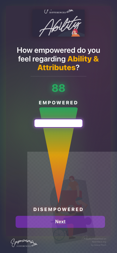 Empowering Differences survey question with a 0–100 slider that shifts color as the score rises